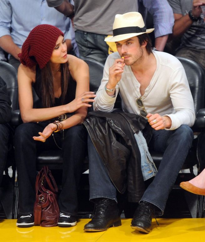   Nina Dobrev and Ian Somerhalder at Lakers Game 6 with an Appearance by Zac Efron 0202